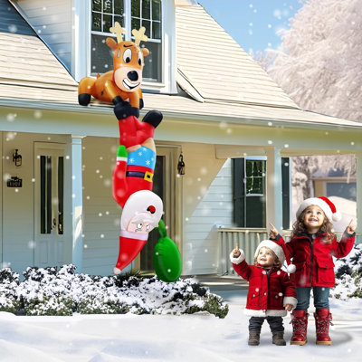 8 Ft Christmas Inflatable Reindeer & Climbing Santa Claus, Funny Hanging Outdoor Decoration with Built-in LED Light for Yard & Indoor Garden Lawn Party