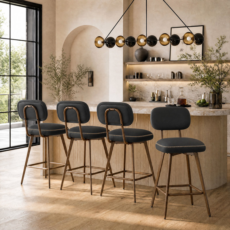 Swivel Upholstered Counter Stool with Metal Frame, Black