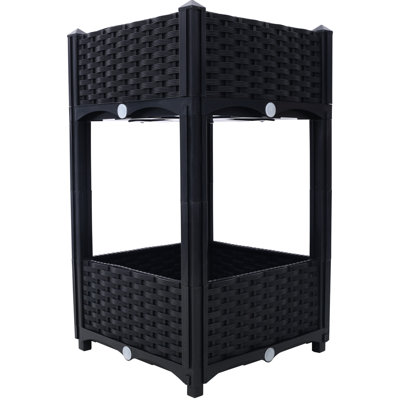 Elevated Planter For Outdoor Use - Black, 15.7"X15.7"X27.7" Drainage Included Perfect Vegetables, Flowers, Herbs Gardening Garden Box Hole Available Plant And Care Your Veggies,