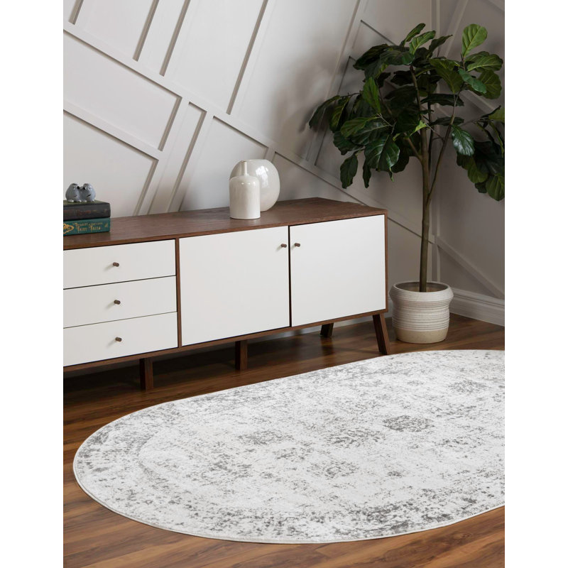 Tapis à motifs floraux Brandt, Non, Grey, Ovale 3 pi 1 po x 5 pi 3 po