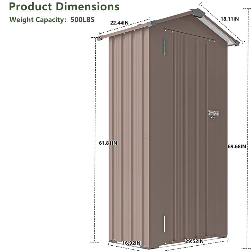 Remise de rangement extérieure haute performance, métal, rouille, imperméable, avec serrure, pour camp et ferme, brun, 50,7 lb, armoire en fer galvanisé 2,5 * 1,4 pi, conception imperméable, robuste et facile à déplacer, convient