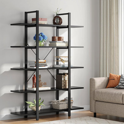 Bibliothèque 70 po x 70,07 po vintage à 5 niveaux de style industriel noir pour la maison et le bureau