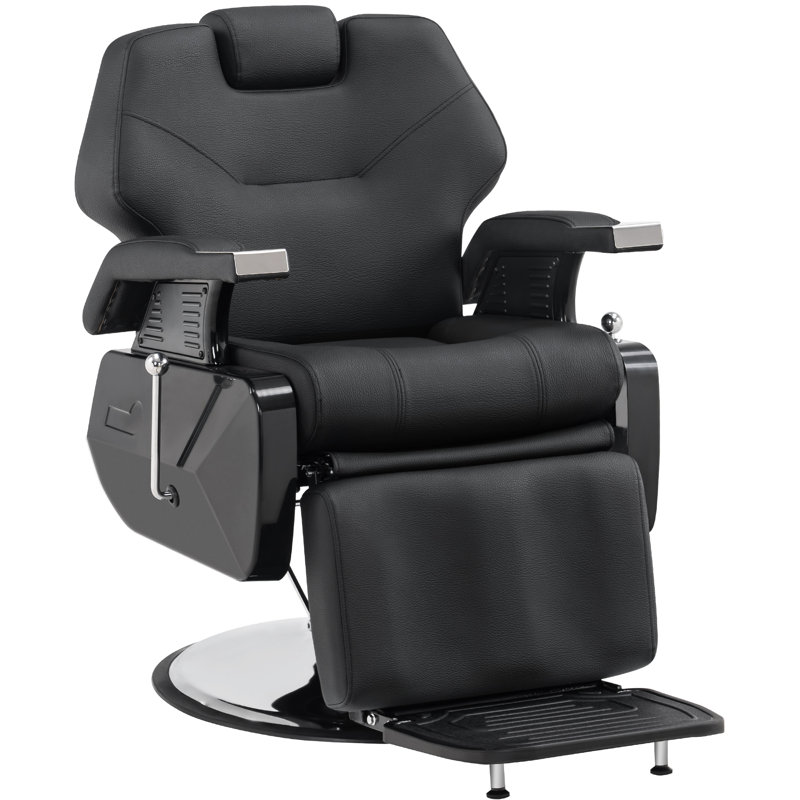 Fauteuil de coiffeur inclinable hydraulique Elianah Inbox Zero, Cuir synthétique noir