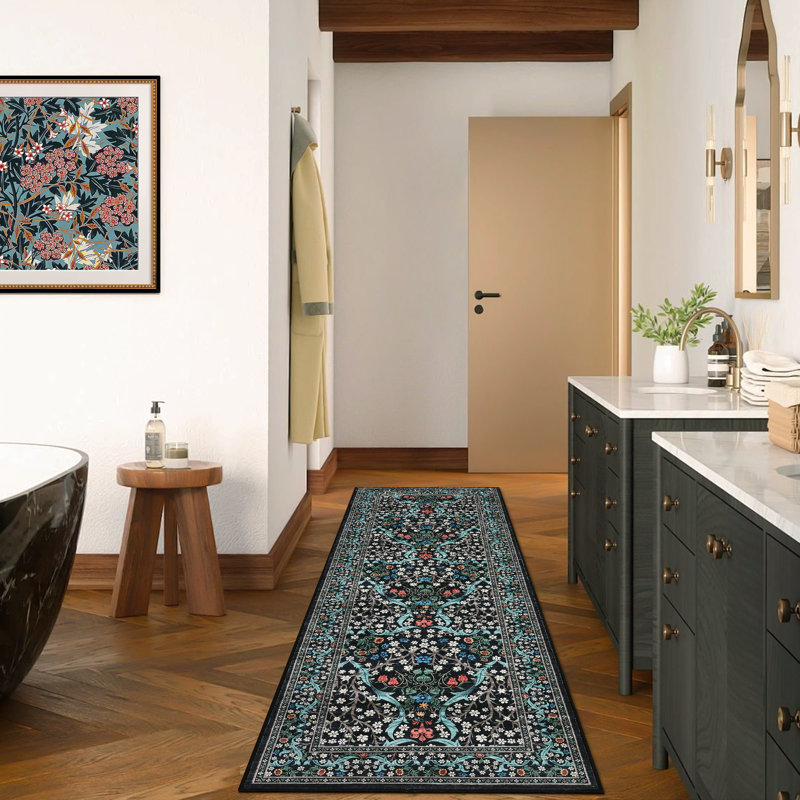 Vintage Floral Area Rug Washable Rugs Stain Resistant Easy Cleaning Indoor Carpet With Non-Slip Backing Low Pile Floor Cover Non Shedding Folding Throw Carpet For Home Decor