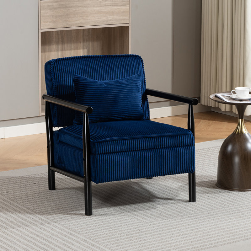 26.6'' Wide Corduroy Upholstered Accent Chair With An Extra Pillow, Blue