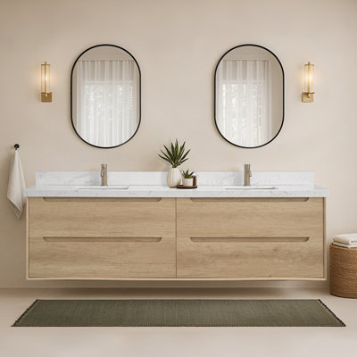 Wall Mounted Bathroom Cabinet With Engineered Stone Sink Top, Floating Vanity
