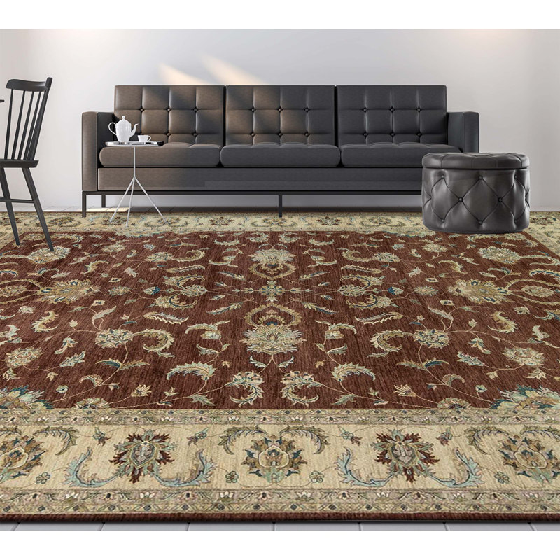 Tapis brun et beige de haute qualité noué à la main