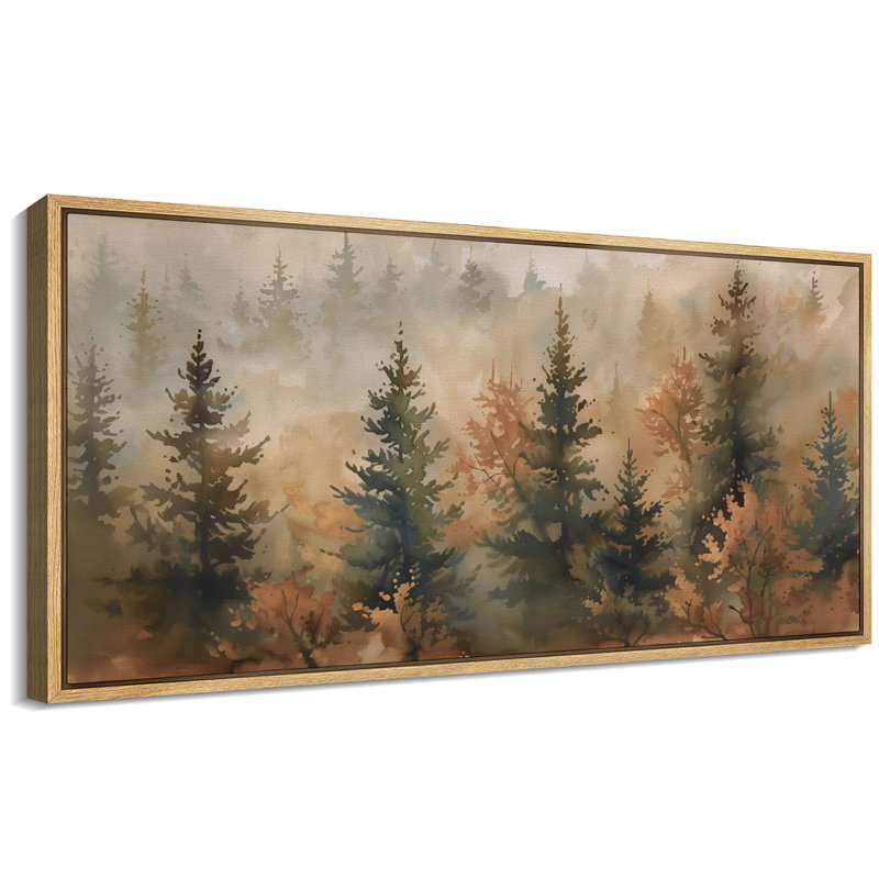 Illustration de pin, forêt, photos de bois d'automne brun, impression numérique sur toile giclée sur toile, H 30 po x l 60 po