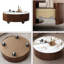 Table basse ronde en bois avec plateau en faux marbre