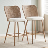Counter Height Bar Stools Set Of 2,Rattan Bar Stools Set Of 2, 26 Inch Seat Height Wicker Bar Stools Set Of 2, PE Rattan Counter Stool With Metal Legs,Counter Stool Chairs For Patio Balcony Garden