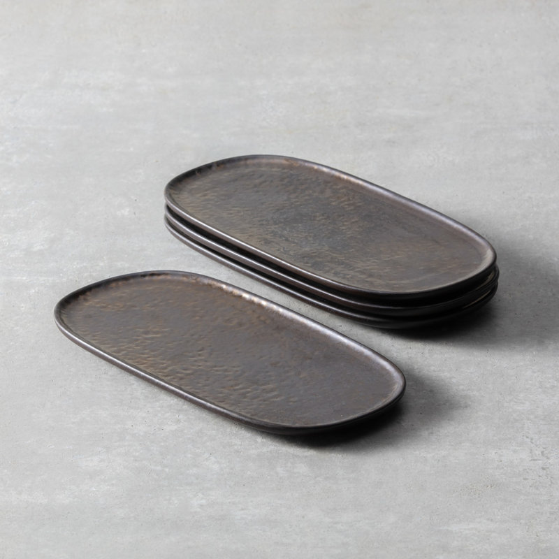 Fortessa Nivo Stoneware, 11.8"  Low Serve Bowl (Set of 1), Moon, 0.59" H x 11.8" L x 6" W, Metallic