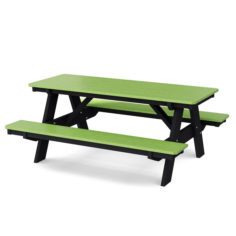 Table de pique-nique 72 "avec bancs attachés Heritage, Vert lime / Noir