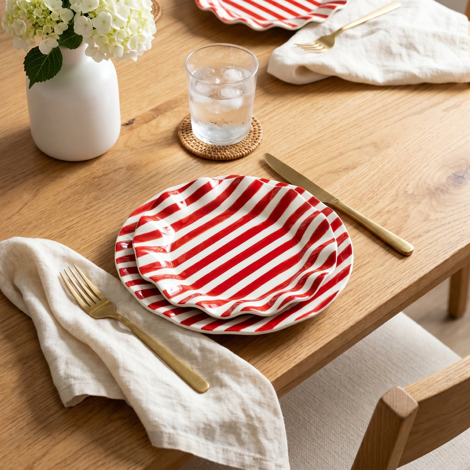 Coton Colors Red Stripe Ruffle 8" Salad Plate