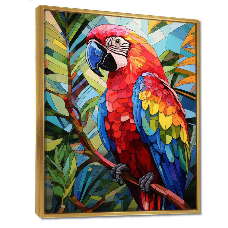 Décoration murale Tallahassee - Perroquet, Cadre doré flottant, bois massif, H 32 po x l 16 po