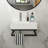Wall-Mounted Rectangular Ceramic Sink, Bathroom Sink With Black Towel Bar And Faucet Hole