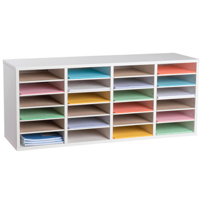 Wood Adjustable 24-Compartment Literature Organizer Mailroom Organizer