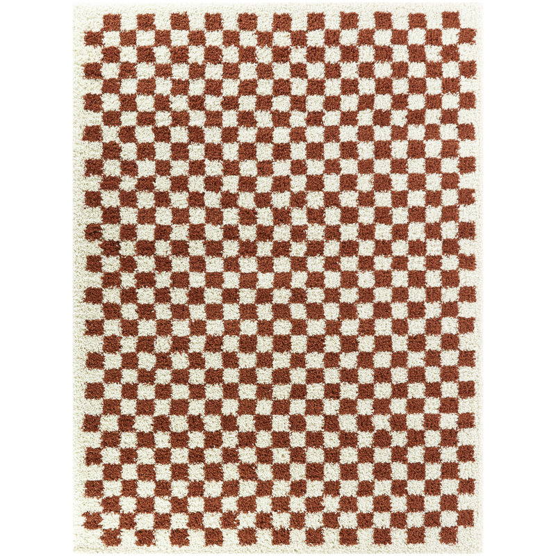Noor Chequered Burnt Orange/Cream Rug, Rectangle 80 x 150cm