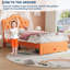 Base de lit plateforme simple avec lumières DEL, tête de lit capitonnée en cristal et tiroirs de rangement - lattes silencieuses, aucun sommier nécessaire - assemblage facile - orange-345452328
