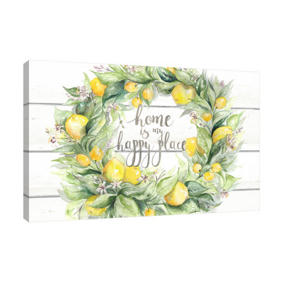 Farmhouse Lemon Wreath: Home Is My Happy Place II - impression sur toile tendue