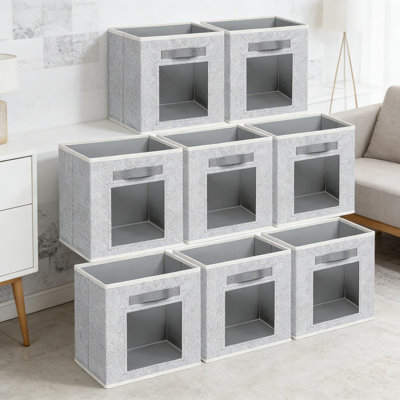 Foldable Storage Cubes With Clear View Window - Decorative Fabric Bins For Closet, Shelf, And Home Organization, Sturdy Design With Handles