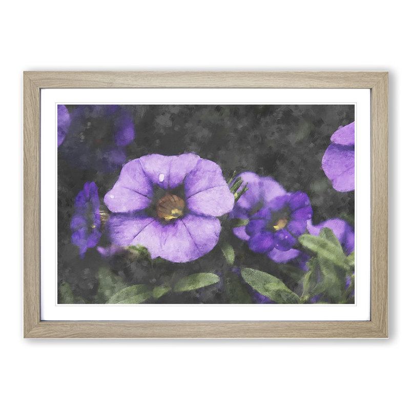 Purple Flowers - Picture Frame Painting, 36cm H x 48cm W x 2cm D, Oak Framed