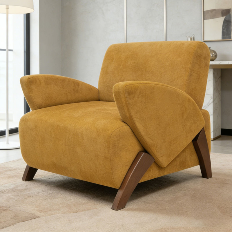 Fauteuil d'appoint en velours 28,15 pouces, Jaune brunâtre