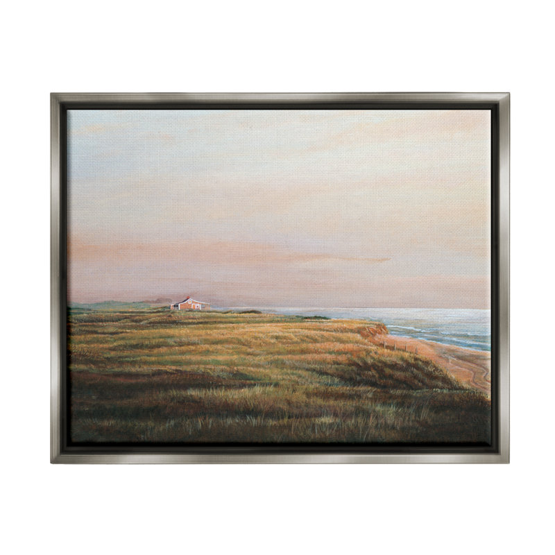 "Distant Seaside Cottage", H 25 po x l 31 po x P 1,7 po, Cadre flottant gris lustré