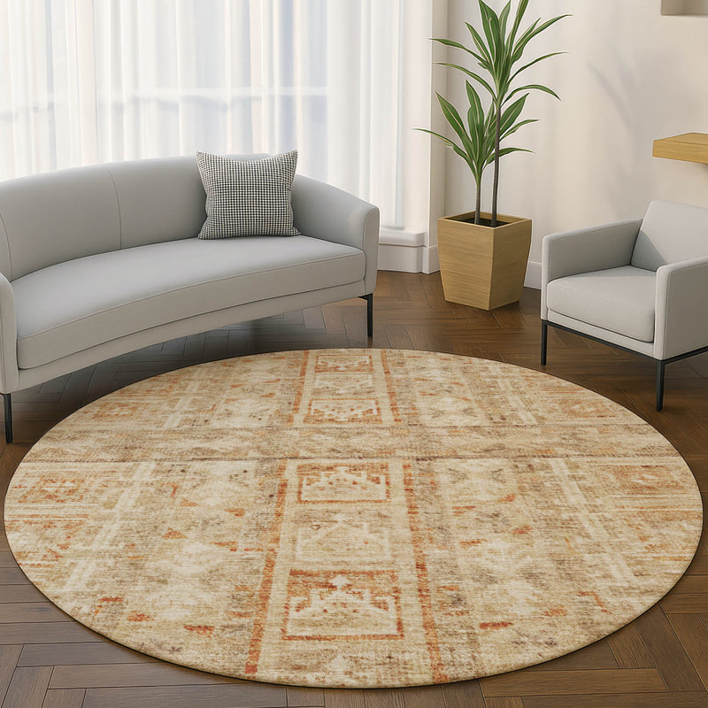 Premium Machine Washable Mayfield Striped Rug, Paprika, 8' Round