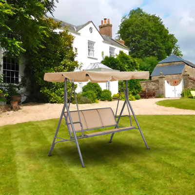 3-Seater Outdoor Adjustable Canopy Swing Steel Frame Textilene Patio Bench