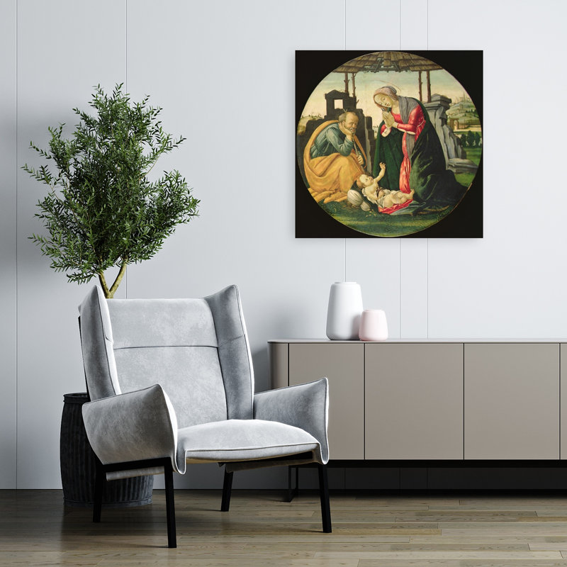 Tableau abstrait contemporain représentant la Sainte Famille, H 32 po x l 32 po