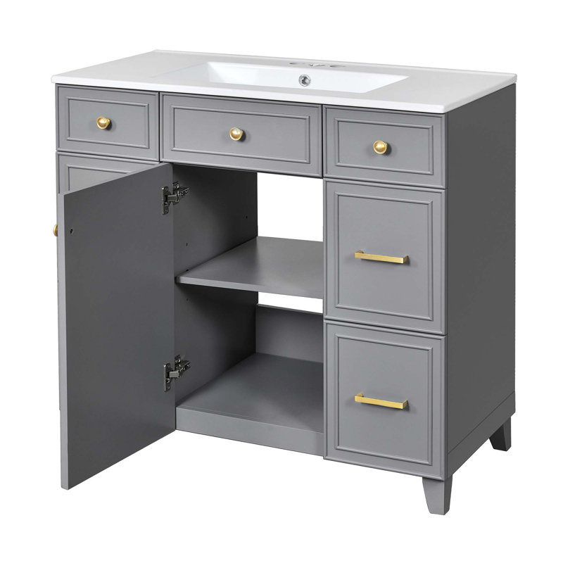 Meuble-lavabo sophistiqué avec rangement abondant et fabrication durable, Gris