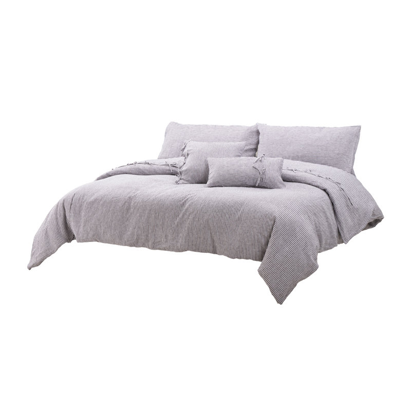 Grant Duvet Cover Set, Queen Duvet Cover + 2 Standard Shams + 2 Throw Pil, Charcoal Gray