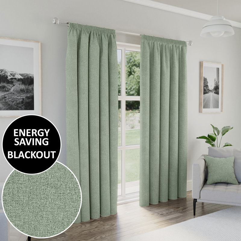 Revie Blackout Curtain Panel Pair, 168cm Width x 137cm Drop, Green