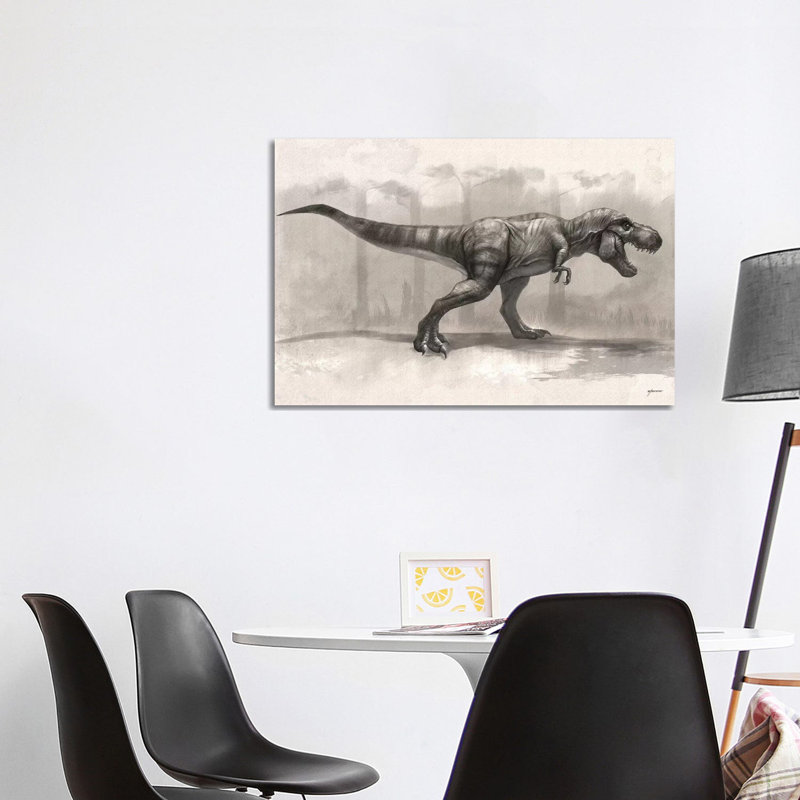 Dessin de T-Rex par Steve Goad - peinture sur toile tendue, H 26 po x l 40 po x 1,5 po