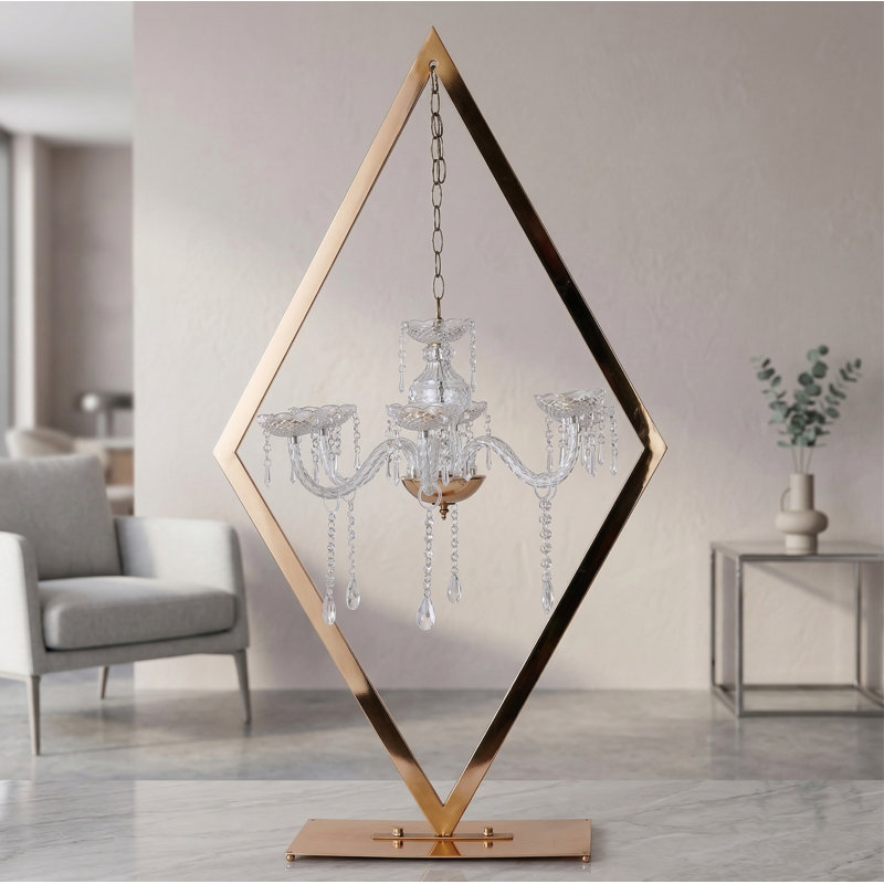 Grand présentoir candélabre doré 47 po et fleur géométrique - Centre de table de mariage moderne pour tables de réception et événements