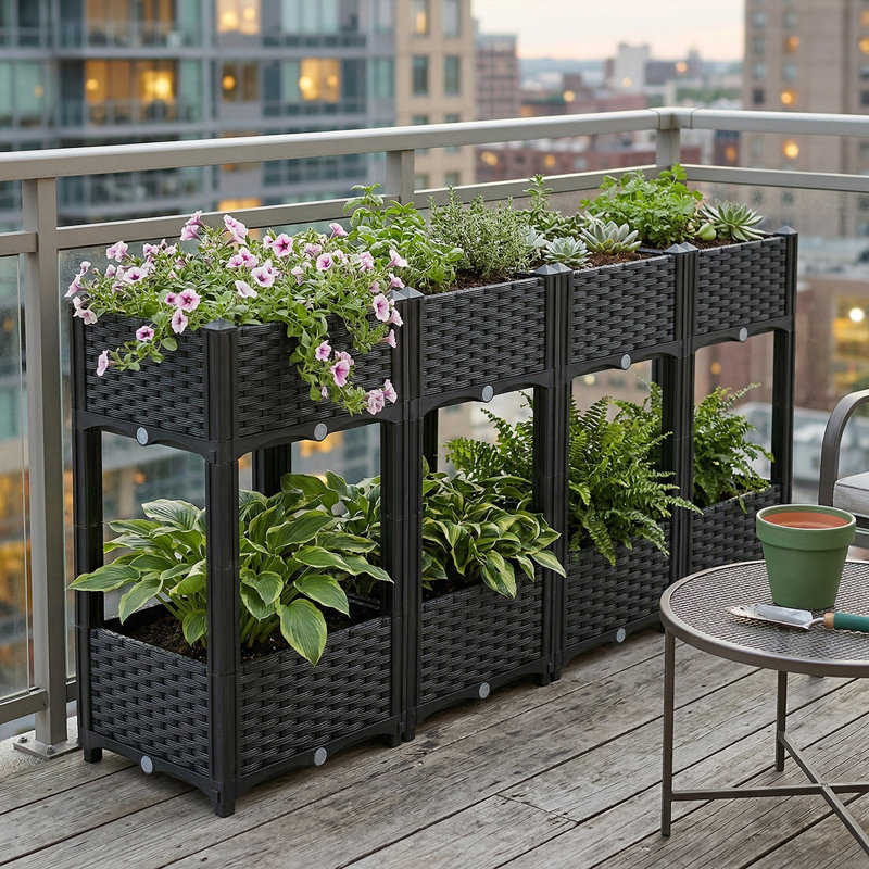 Lits à fleurs imperméables et modulaires avec drainage - parfaits pour les herbes, les légumes et les fleurs, Noir