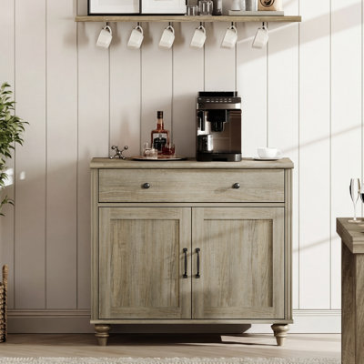 Buffet Corretta avec portes et tiroirs, grand meuble de rangement pour la cuisine, table basse en bois avec rangement, buffet/crédence de style ferme moderne pour salle à manger ou salon, gris délavé, 86 cm (34 pouces).