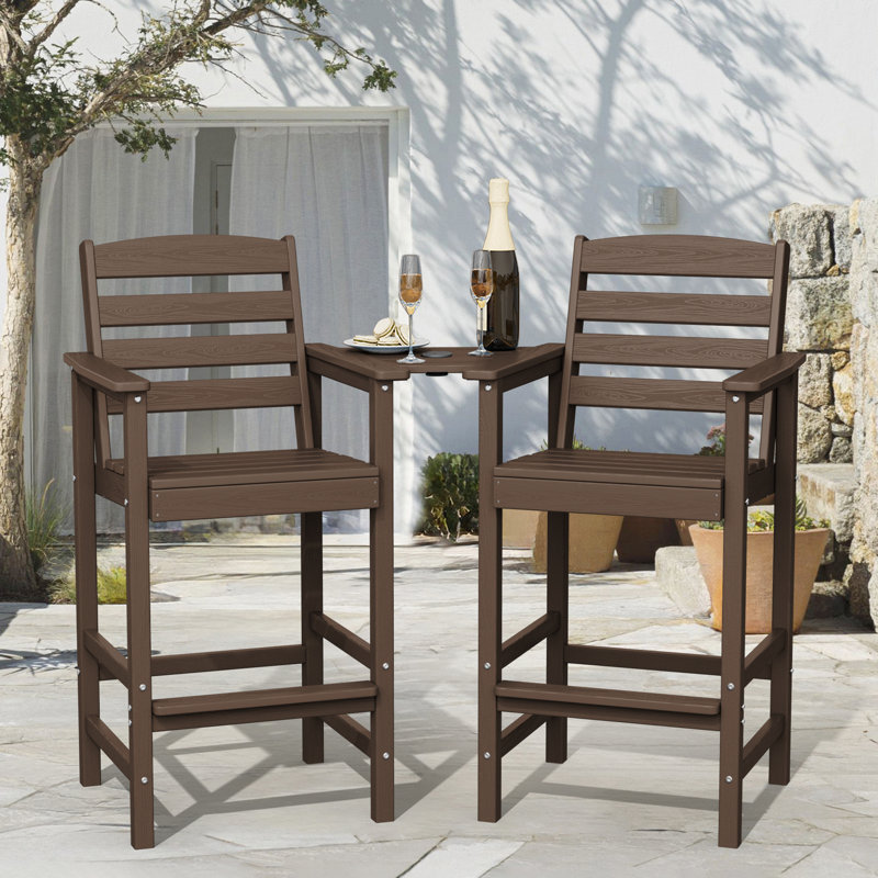 Wolak HDPE Outdoor Tall  Adirondack Chair With Table, Coffee