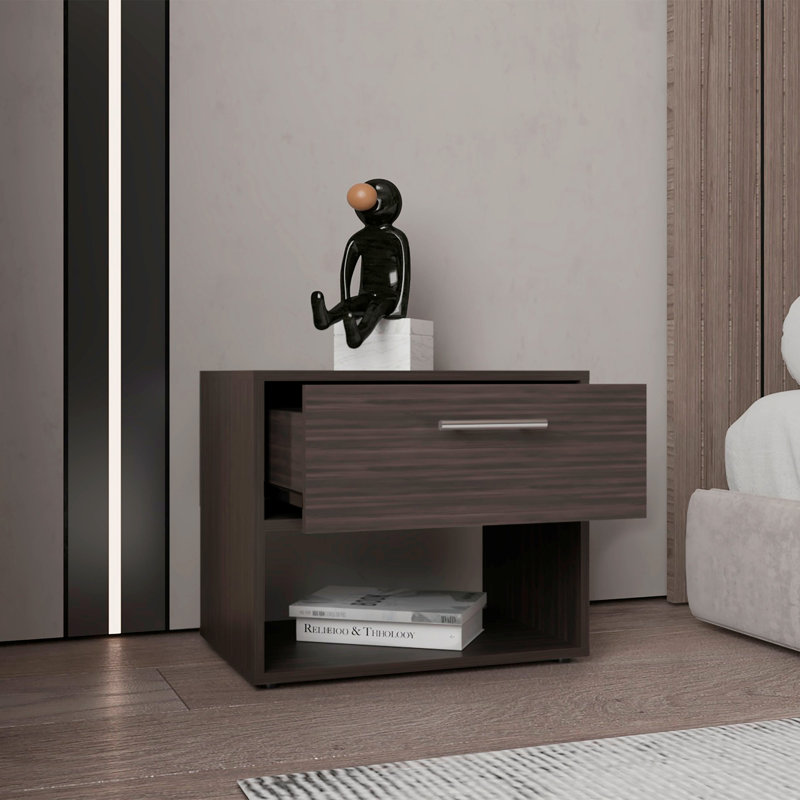 Alpine 18" High One Drawer Nightstand With One Shelf, Side Table, End Table For Bedroom, Nightstand, Dark Walnut