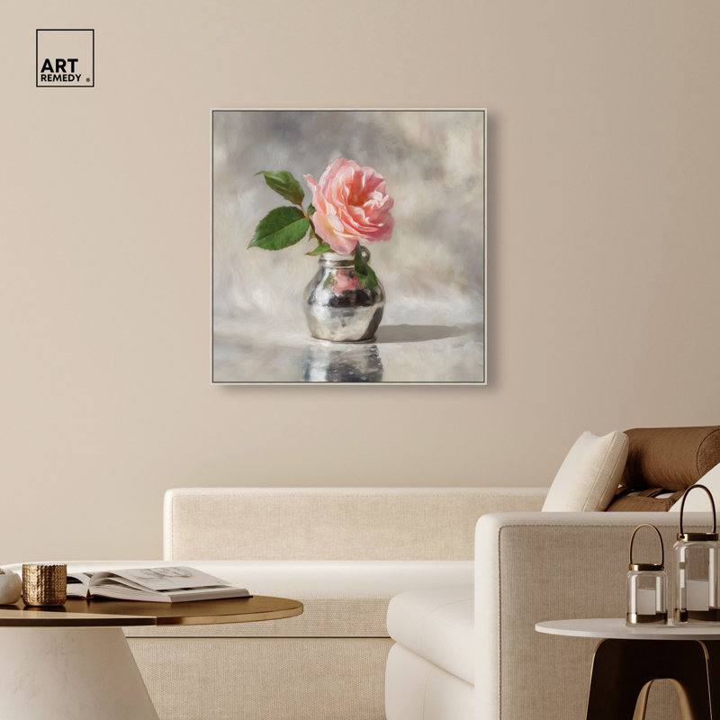 «Pink Rose II», reproduction d'art sur toile encadrée par Art Remedy, cadre argenté, 40 x 40, H 41 po x l 41 po, Silver Frame