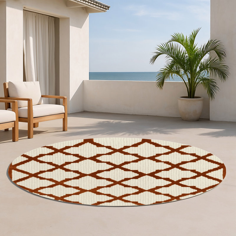 Tapis intérieur et extérieur beige Trellis, Rond 5 pi