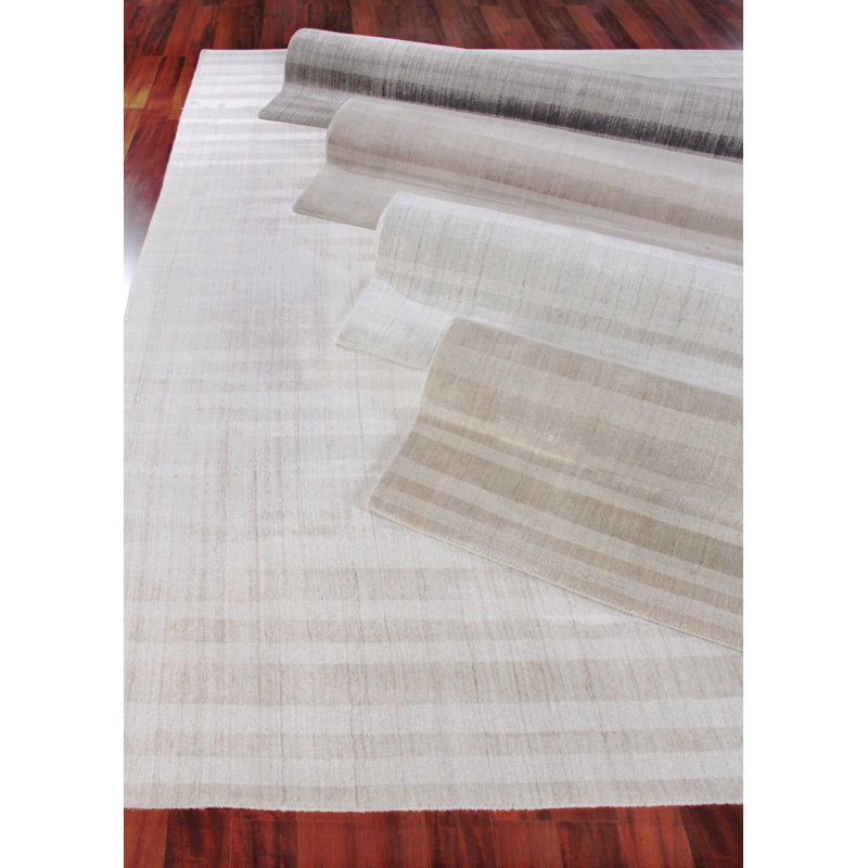 Robin Silk Striped Area Rug in Ivory/Gray, Rectangle 8' x 10'