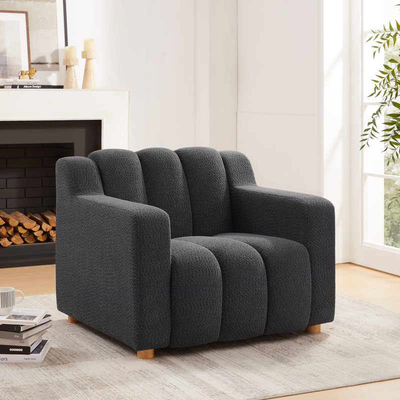 40Inch Boucle Fabric Upholstered Accent Chair, Dark Gray Polyester Blend/Polyester