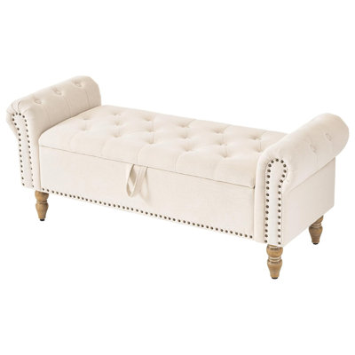 Mid-Century Modern Storage Bench, 51" Wide Flip Top Faux Leather Upholstered Bench with Armrests, Large Wood Entryway Bench for Living Room, Bedroom