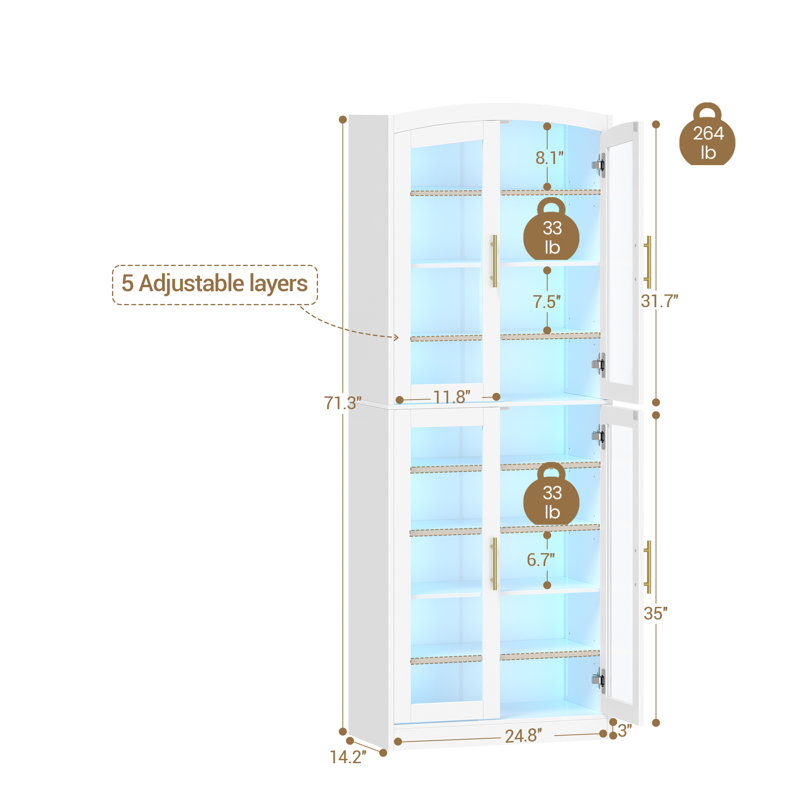 9 Tier Shoe Storage Cabinet, Modern Tall Shoe Cabinet with Adjustable Shelves, 25-30 Pairs, Display Case with Glass Doors & LED Lights, Tall Glass Cabinets for Hallway, White