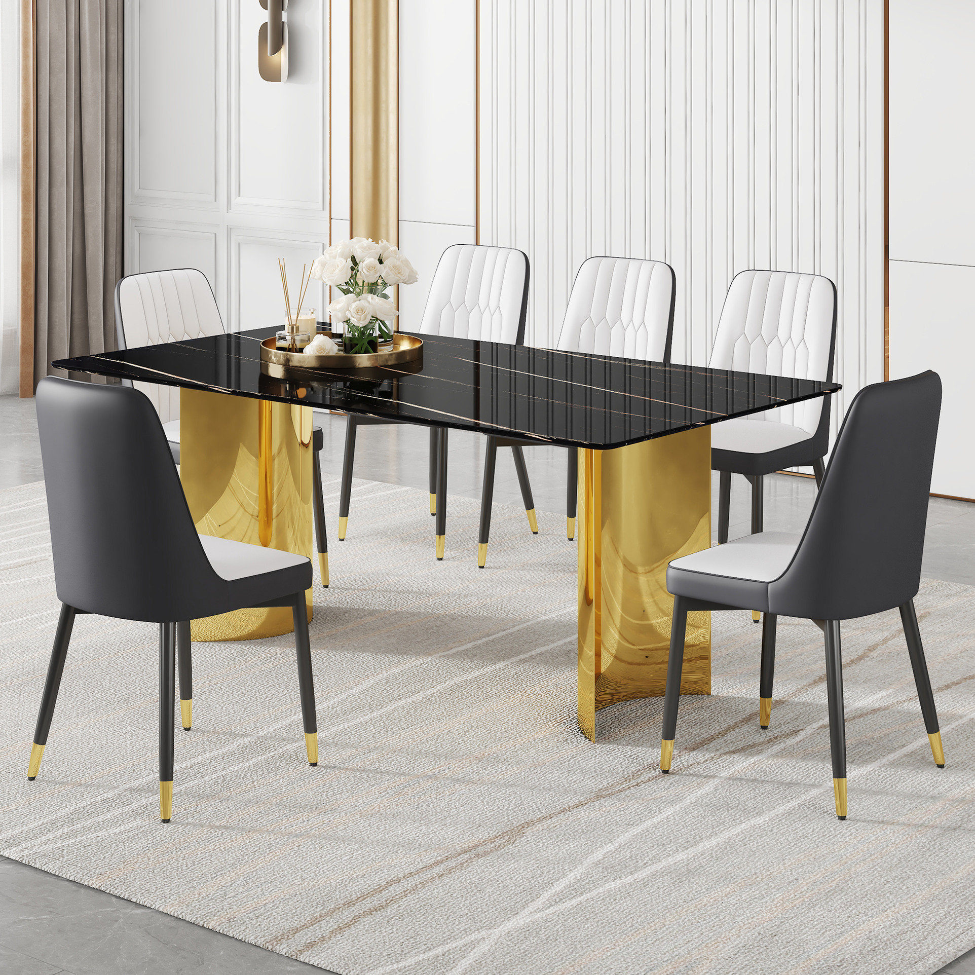 Everly Quinn Stylish Table And Chair Featuring Glass With Marble - Like ...