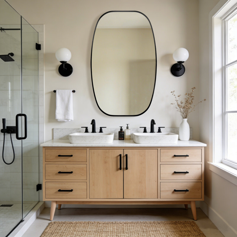 Metal Oval Wall Mirror, 48" x 30", Black
