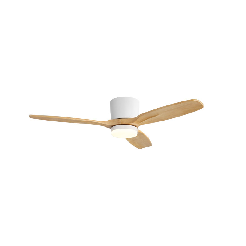 Plafonnier encastré 48 po à 3 pales 48 po avec télécommande et DEL intégrée, Blanc, Grain de bois naturel