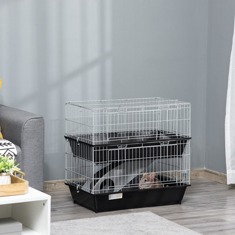 Petit animal de compagnie en métal 2 avec espace - abri noir et accessoires pour l'eau et la nourriture