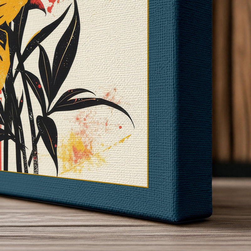 Vibrant Dahlia Study Botanical - Wrapped Canvas, 36x24 - 91.4 x 61.0 cm, Teal Border